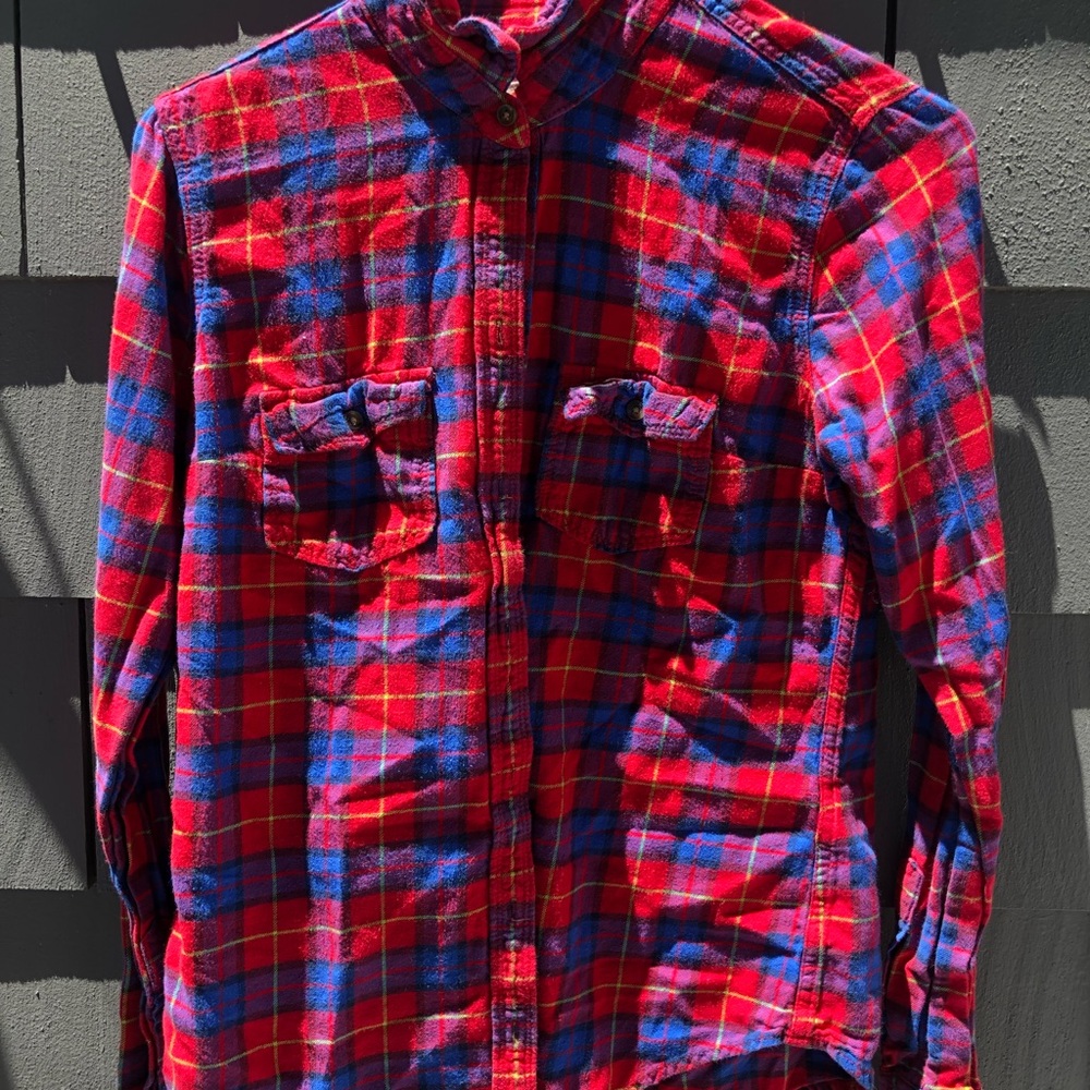 Red and blue plaid button up